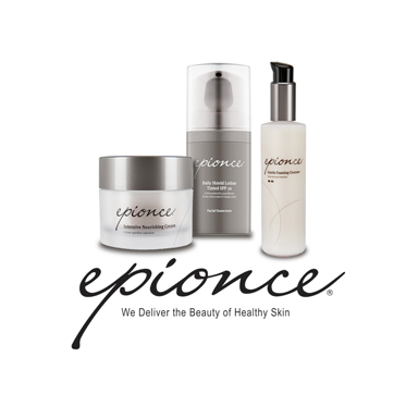 Epionce skincare products with logo and tagline.