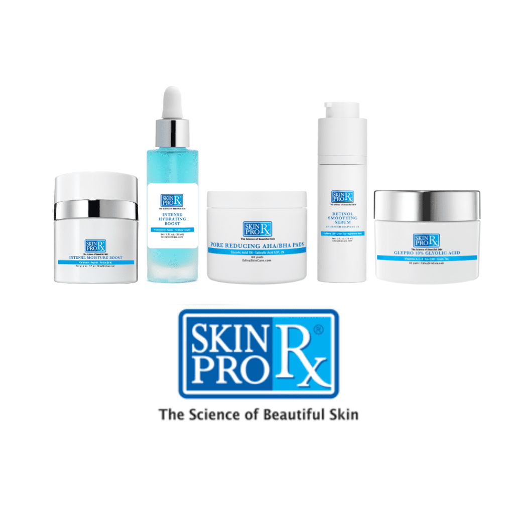 Skin Pro Rx skincare products with logo.