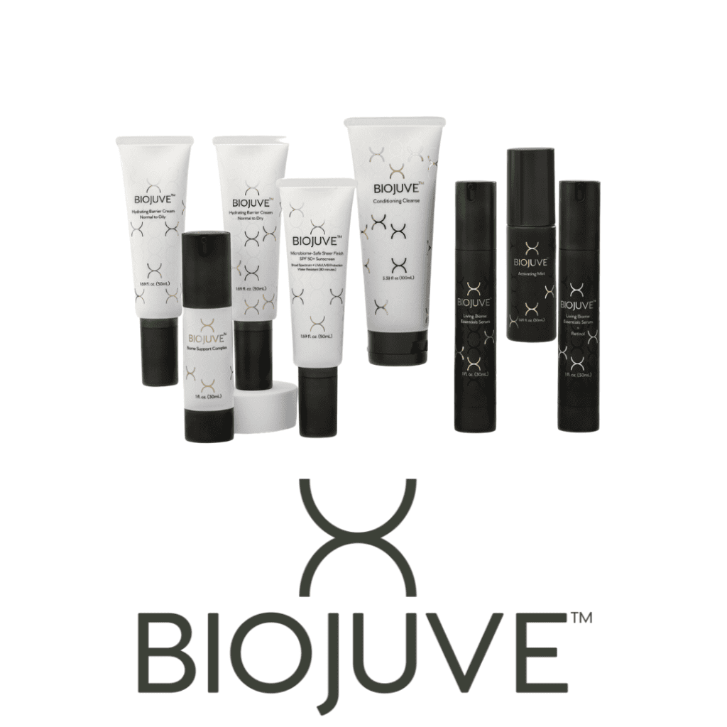 biojuve products in black and white tubes with white background